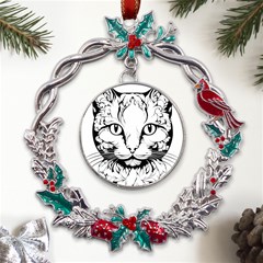 Cat - Artistic Paper Cut Metal X mas Wreath Holly Leaf Ornament by 2607694c