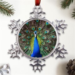 Peacock Bird Feathers Pheasant Nature Animal Texture Pattern Metal Large Snowflake Ornament by Bedest