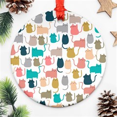 Cute Seamless Pattern Happy Kitty Kitten Cat Ornament (round) by Hannah976