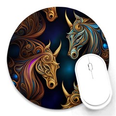 Schwarz Pferde Muster Round Mousepad by 2607694c