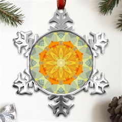 Sunshine Sunny Sun Abstract Yellow Metal Small Snowflake Ornament by Ravend