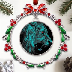 Angry Male Lion Predator Carnivore Metal X mas Wreath Ribbon Ornament by Ndabl3x