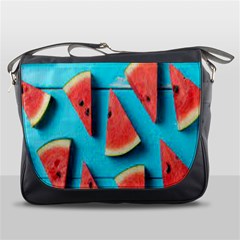 Watermelon Blue Background Messenger Bag by Azkajaya