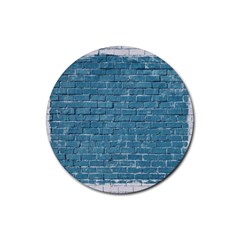 White And Blue Brick Wall Rubber Round Coaster (4 Pack) by Azkajaya