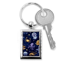 Marine Seamless Pattern Thin Line Memphis Style Key Chain (rectangle) by Ket1n9