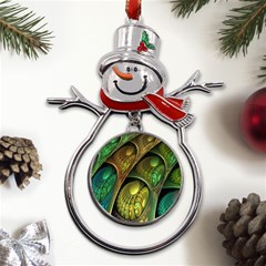 Psytrance Abstract Colored Pattern Feather Metal Snowman Ornament by Ket1n9