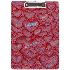 Love Hearts Valentine Red Symbol A4 Acrylic Clipboard by Paksenen