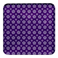 White Pentacle And Purple Pattern Square Glass Fridge Magnet (4 Pack) by cheekywitch