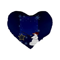 Snowman Standard 16  Premium Flano Heart Shape Cushions by 2607694c