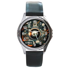 Technology Robot Internet Processor Round Metal Watch by Ravend