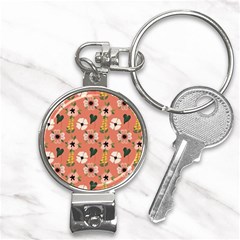 Flower Pink Brown Pattern Floral Nail Clippers Key Chain by anzea