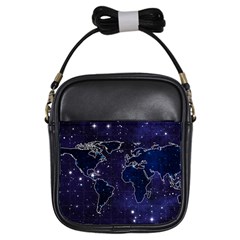 Blue World Map Starry Night Sky World Map Concept Art Girls Sling Bag by Loisa77