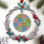 Patchwork Tile Pattern Mosaic Metal X mas Wreath Holly leaf Ornament Front