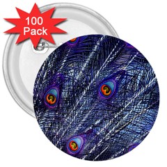 Peacock Bird Feathers Coloured Plumage 3  Buttons (100 Pack)  by Perong