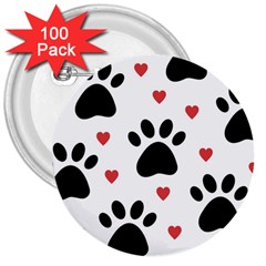 Dog Paw Vector Seamless Pattern With Hearts 3  Buttons (100 Pack)  by Perong