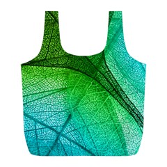 3d Leaves Texture Sheet Blue Green Full Print Recycle Bag (l) by Cemarart