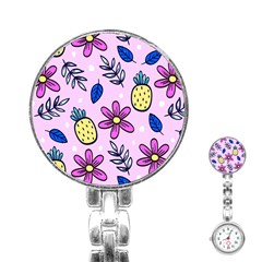 Flowers Petals Pineapples Fruit Stainless Steel Nurses Watch by Paksenen