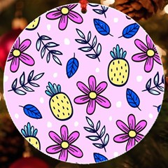 Flowers Petals Pineapples Fruit Uv Print Acrylic Ornament Round by Paksenen