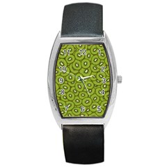 Kiwi Fruit Pattern Green Background Barrel Style Metal Watch by Paksenen