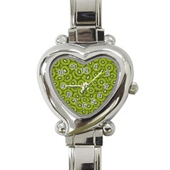 Kiwi Fruit Pattern Green Background Heart Italian Charm Watch by Paksenen