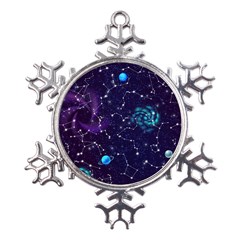 Realistic Night Sky Poster With Constellations Metal Large Snowflake Ornament by Ket1n9