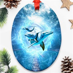 Dolphin Blue Sea Fantasy Ornament (oval) by Maspions