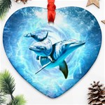 Dolphin Blue Sea Fantasy Heart Ornament (Two Sides) Front