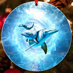 Dolphin Blue Sea Fantasy Uv Print Acrylic Ornament Round by Maspions