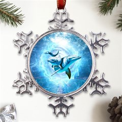 Dolphin Blue Sea Fantasy Metal Large Snowflake Ornament by Maspions