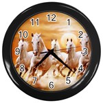 Seven Horses, Sun Wall Clock (Black) Front