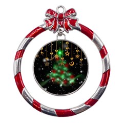 Christmas Star Jewellery Metal Red Ribbon Round Ornament by anzea