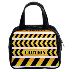 Caution Road Sign Warning Cross Danger Yellow Chevron Line Black Classic Handbag (two Sides) by anzea