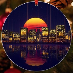 Abstract City Retro Sunset Night Uv Print Acrylic Ornament Round by Bedest