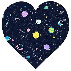 Aesthetic Outer Space Cartoon Art Wooden Puzzle Heart by Bedest