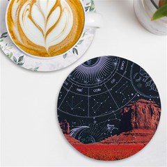 Astrology Surreal Surrealism Trippy Visual Art Uv Print Round Tile Coaster by Bedest