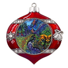 Psychedelic Digital Art Artwork Landscape Colorful Metal Snowflake And Bell Red Ornament by Bedest