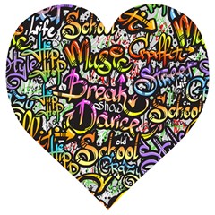 Graffiti Word Seamless Pattern Wooden Puzzle Heart by Bedest