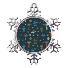 Whimsical Mushrooms Pattern Metal Large Snowflake Ornament by Drawde