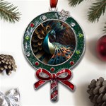 Colorful Peacock Bird Feathers Metal X Mas Lollipop with Crystal Ornament Front