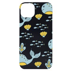 Whale Cartoon Whale Seamless Cartoon Character Animals Leaf Iphone 14 Plus Black Uv Print Case by Grandong