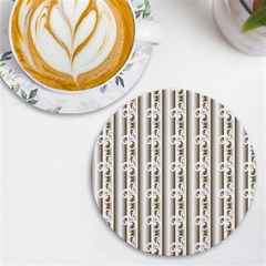 A White And Brown Striped Wallpaper With A Pattern Uv Print Round Tile Coaster by catchydesignhill