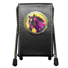 Vibrant Abstract Equine Art Pen Holder Desk Clock by ExtraAwesomeSauce