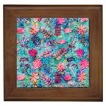 Pink On Blue Leaves Framed Tile Front