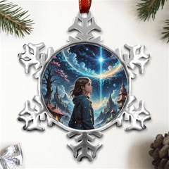 Enchanting Fantasy Night Sky Scene Metal Small Snowflake Ornament by ExtraAwesomeSauce