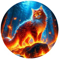 Enchanted Fire Feline Wooden Puzzle Round by ExtraAwesomeSauce