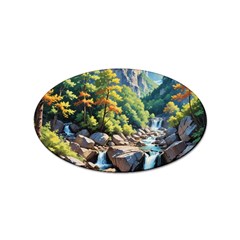 Serene Mountain Waterfall Landscape Sticker Oval (10 Pack) by ExtraGoodSauce