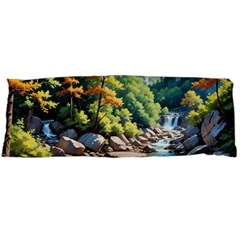 Serene Mountain Waterfall Landscape One Side Body Pillow Cases by ExtraAwesomeSauce