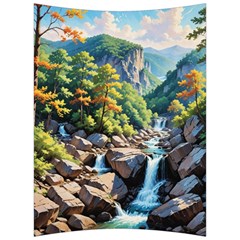 Serene Mountain Waterfall Landscape Back Support Cushion by ExtraAwesomeSauce