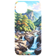 Serene Mountain Waterfall Landscape Iphone 15 Pro Black Uv Print Pc Hardshell Case by ExtraAwesomeSauce