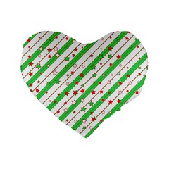 Christmas Paper Stars Pattern Texture Background Colorful Colors Seamless Standard 16  Premium Heart Shape Cushions by Ket1n9